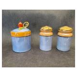 Lot of 7: 3 pc. Noritake Hand painted Lusterware Sugar Cup w/ Lid & Spoon, Salt & Pepper Shakers, 2" Crystal Church, 1" Laser Etched Ocean Scene Lucite, 2" 1970