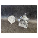 Lot of 7: 3 pc. Noritake Hand painted Lusterware Sugar Cup w/ Lid & Spoon, Salt & Pepper Shakers, 2" Crystal Church, 1" Laser Etched Ocean Scene Lucite, 2" 1970