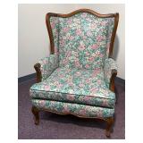 Mid-Century Modern Walnut Chippendale Style Lounge Armchair with Curved Backrest and English Cotton Floral Fabric, 1960
