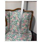 Mid-Century Modern Walnut Chippendale Style Lounge Armchair with Curved Backrest and English Cotton Floral Fabric, 1960