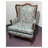 Mid-Century Modern Walnut Chippendale Style Lounge Armchair with Curved Backrest and English Cotton Floral Fabric, 1960