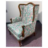 Mid-Century Modern Walnut Chippendale Style Lounge Armchair with Curved Backrest and English Cotton Floral Fabric, 1960