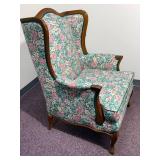 Mid-Century Modern Walnut Chippendale Style Lounge Armchair with Curved Backrest and English Cotton Floral Fabric, 1960