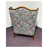 Mid-Century Modern Walnut Chippendale Style Lounge Armchair with Curved Backrest and English Cotton Floral Fabric, 1960