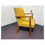 Vintage 60s Walnut Arm Chair, Harvest Gold Vinyl Upholstery - Beautiful condition 33"H x 24"W