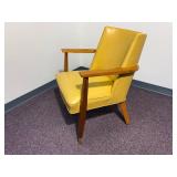 Vintage 60s Walnut Arm Chair, Harvest Gold Vinyl Upholstery - Beautiful condition 33"H x 24"W