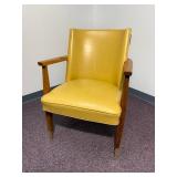 Vintage 60s Walnut Arm Chair, Harvest Gold Vinyl Upholstery - Beautiful condition 33"H x 24"W