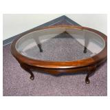 Oval Glass Top Cherry Queen Anne Leg Coffee Table Hammary Carlton Manor 32"W x 24"D x 16.5"H