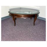 Oval Glass Top Cherry Queen Anne Leg Coffee Table Hammary Carlton Manor 32"W x 24"D x 16.5"H