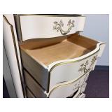 Late 19th Century Louis XV Style French Provincial Lingerie 7 Drawer Dresser in Ivory With Gold Detailing 21"W x 14"D x 48"H