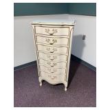 Late 19th Century Louis XV Style French Provincial Lingerie 7 Drawer Dresser in Ivory With Gold Detailing 21"W x 14"D x 48"H