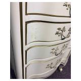 Late 19th Century Louis XV Style French Provincial Lingerie 7 Drawer Dresser in Ivory With Gold Detailing 21"W x 14"D x 48"H