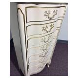 Late 19th Century Louis XV Style French Provincial Lingerie 7 Drawer Dresser in Ivory With Gold Detailing 21"W x 14"D x 48"H