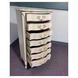 Late 19th Century Louis XV Style French Provincial Lingerie 7 Drawer Dresser in Ivory With Gold Detailing 21"W x 14"D x 48"H