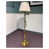 Vintage Heavy Brass Swing Arm Floor Lamp with Peated Shade - Working - Original electrical 50" Tall to the top of the finial