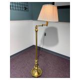 Vintage Heavy Brass Swing Arm Floor Lamp with Peated Shade - Working - Original electrical 50" Tall to the top of the finial