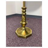 Vintage Heavy Brass Swing Arm Floor Lamp with Peated Shade - Working - Original electrical 50" Tall to the top of the finial