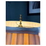 Vintage Heavy Brass Swing Arm Floor Lamp with Peated Shade - Working - Original electrical 50" Tall to the top of the finial