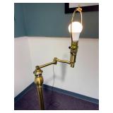 Vintage Heavy Brass Swing Arm Floor Lamp with Peated Shade - Working - Original electrical 50" Tall to the top of the finial
