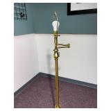 Vintage Heavy Brass Swing Arm Floor Lamp with Peated Shade - Working - Original electrical 50" Tall to the top of the finial