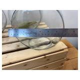 Vintage general store style canister set, The item is a set of four clear glass jars with solid wooden lids and a matching wooden storage rack