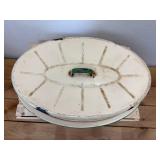 Vintage 17" x 12" Cream & Green  Enamelware Roasting Pan