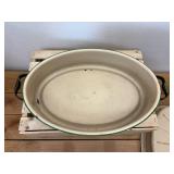 Vintage 17" x 12" Cream & Green  Enamelware Roasting Pan