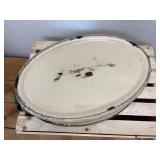 Vintage 17" x 12" Cream & Green  Enamelware Roasting Pan