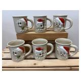 (6) Piece Mid-Century Enesco Puppy in Santa Hat Mug Set