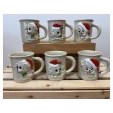 (6) Piece Mid-Century Enesco Puppy in Santa Hat Mug Set