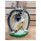 Chalkware Prize from the Red River Valley Fair Sept 4, 1948  Fargo ND of a Horse with Horseshoe Around