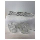 (3) Princess House 24% Lead Crystal Paxton Puppies & (2) 24% Lead Crystal Swan Trinket Holders