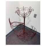 Vintage Wrought Iron Spiral 4 Pedal Step Staircase Plant Stand with Top Round Plant Planter 39"H x 27"W  Steps 12" x 6"