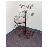Vintage Wrought Iron Spiral 4 Pedal Step Staircase Plant Stand with Top Round Plant Planter 39"H x 27"W  Steps 12" x 6"