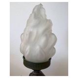 Art Deco Style Bronze Effect Athena & Appollo Figural Table Lamp with Frosted Glass Flame Shaped Shade