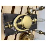 7Pc Lot Brass with Mother of Pearl Inlay Candle Sticks and Trinket Box, Brass Candle Holder & Brass Door Knocker