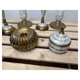 7Pc Lot Brass with Mother of Pearl Inlay Candle Sticks and Trinket Box, Brass Candle Holder & Brass Door Knocker
