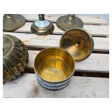 7Pc Lot Brass with Mother of Pearl Inlay Candle Sticks and Trinket Box, Brass Candle Holder & Brass Door Knocker