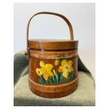 Antique Tole Frikin Bucket Hand Painted Yellow Daffodils Cookie Bucket