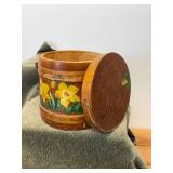 Antique Tole Frikin Bucket Hand Painted Yellow Daffodils Cookie Bucket
