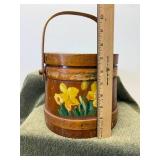 Antique Tole Frikin Bucket Hand Painted Yellow Daffodils Cookie Bucket