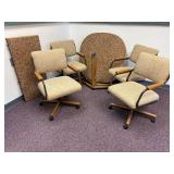40"x40" Kitchen Table with (4) Upholstered Chairs on Wheels and (1) Extender