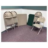 (2) Good Condition Folding Tables and (4) Samsonite Upholstered Folding Chairs