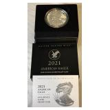 2021 W-American Eagle One Ounce Proof SILVER Bullion Dollar Coin - original package with COA