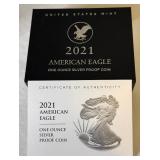 2021 W-American Eagle One Ounce Proof SILVER Bullion Dollar Coin - original package with COA