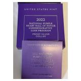 2022 National Purple Heart Hall of Honor Proof SILVER Dollar - original package with COA