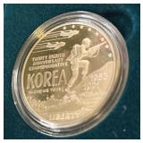 1991 Korean War Proof Memorial Dollar Coin - original package with COA, slight damage on box