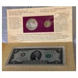 1994 Thomas Jefferson Coinage and Currency Set - Uncirculated Silver Dollar/Nickel/$2 Bill - original package