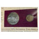 1994 Thomas Jefferson Coinage and Currency Set - Uncirculated Silver Dollar/Nickel/$2 Bill - original package