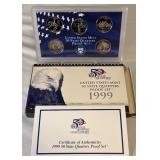 1999 State Quarters Proof Set (DE, PA, NJ, GA, CT)- original package with COA